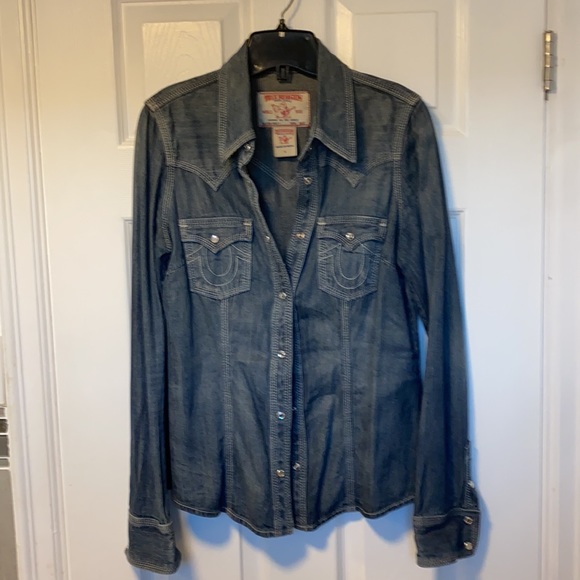 Jeans shirt with Swarovski Cristal buttons, vintage! Bought to small! - Picture 2 of 4